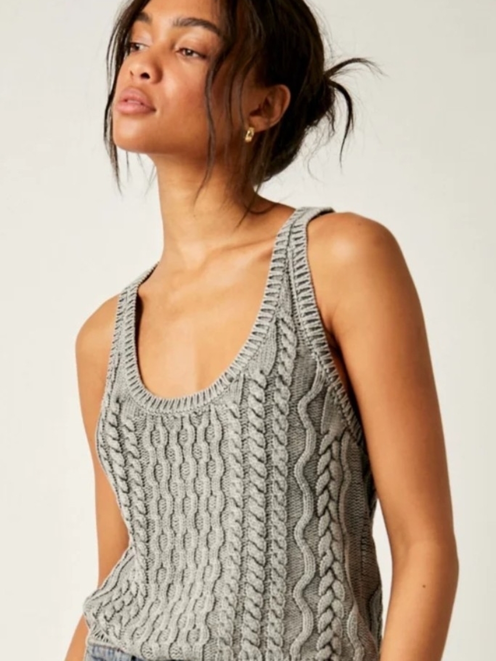Free People Gray Cable Knit Tank Top
